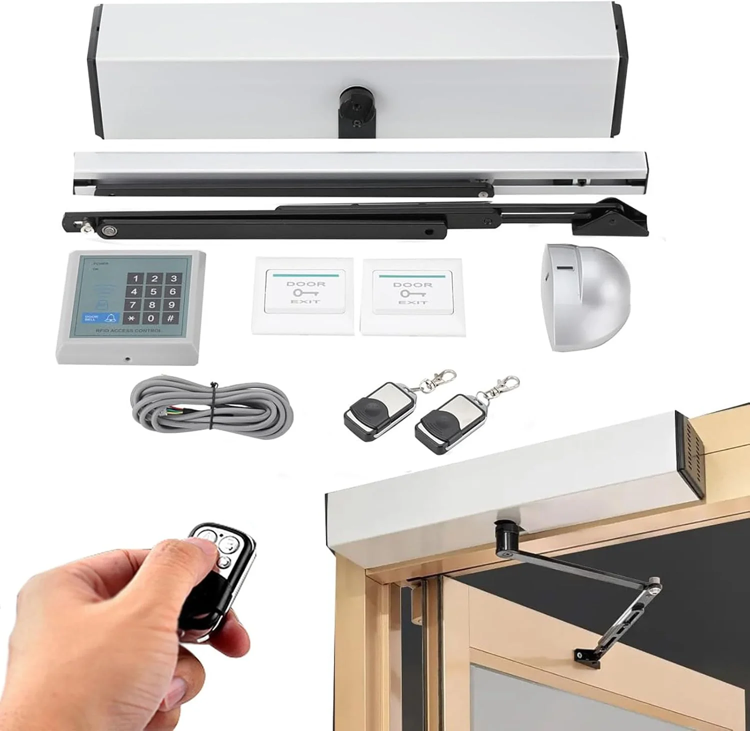 کیت درب بازکن اتوماتیک، موتور درب بازکن با پنل و کنترل از راه دور، سنسور، سوئیچ، سرعت قابل تنظیم، ست درب بازکن سنگین مناسب افراد دارای معلولیت (برای درب های فشاری)
