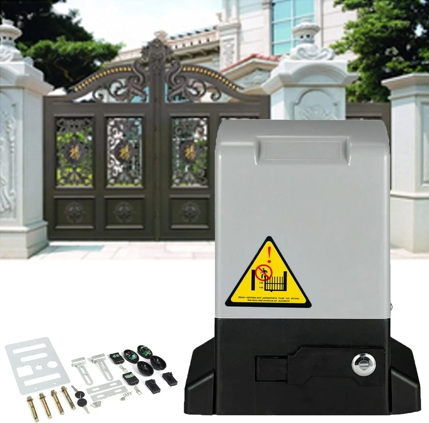 اپراتور درب کشویی اتوماتیک DOKGRYD با 2 ریموت کنترل، موتور برقی کشویی درب حیاط، کیت کامل سیستم امنیتی سخت افزاری اپراتور 550 وات برای درب 1000 کیلوگرمی (750 وات برای درب 1200 کیلوگرمی)