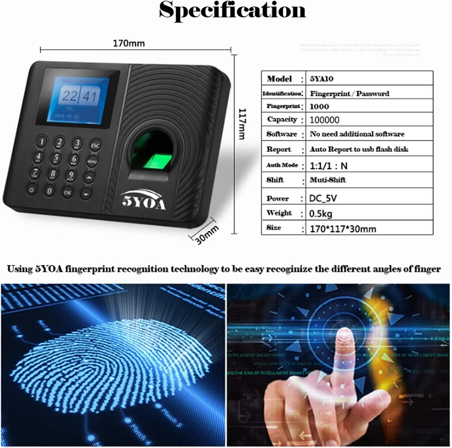 دستگاه حضور و غیاب اثر انگشتی LZFuiop، سیستم بیومتریک، دستگاه ثبت زمان USB، دستگاه اسکنر اثر انگشت برای شرکت ها
