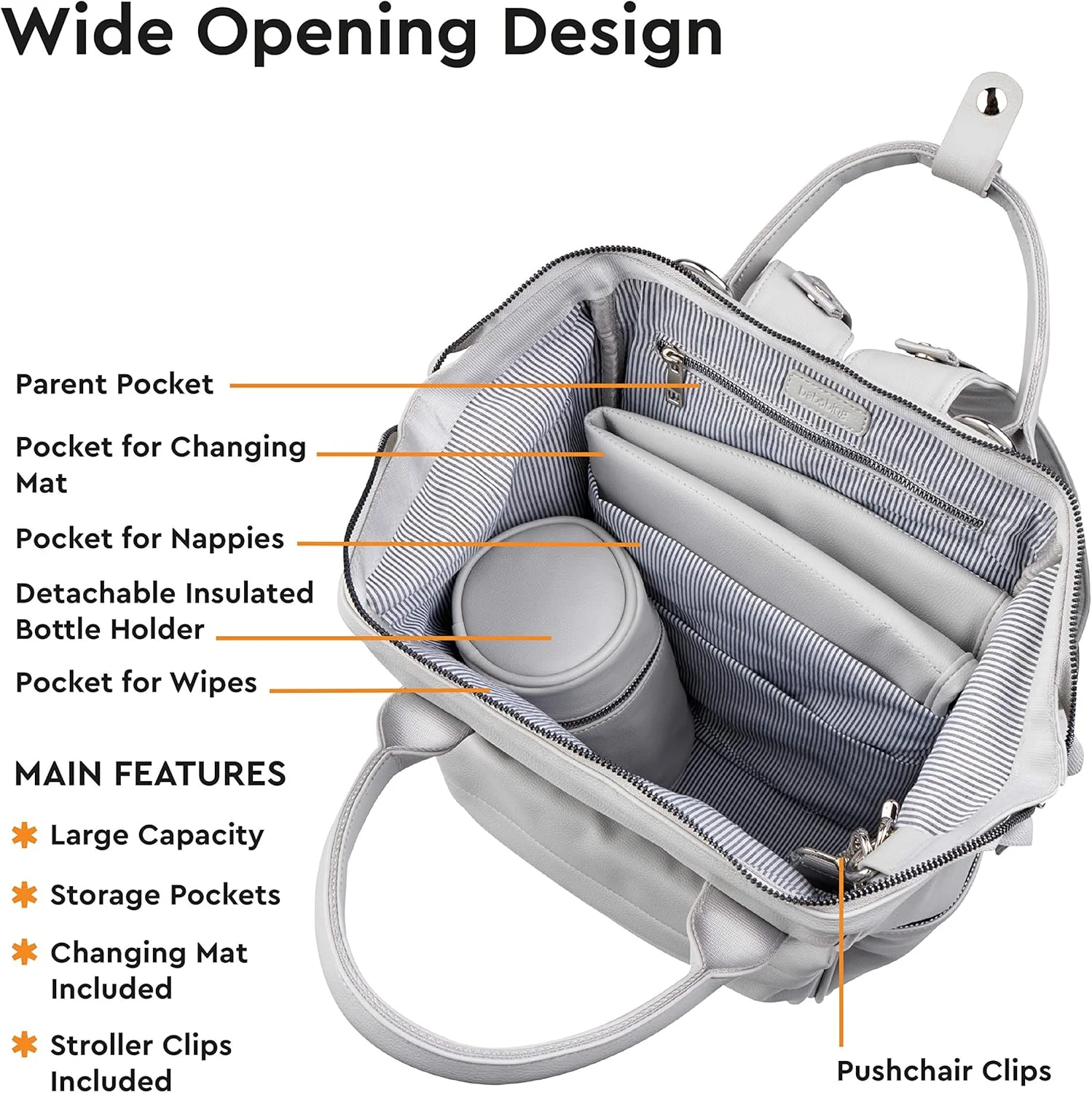 بابابینگ! | کوله پشتی بزرگ کیف تعویض نوزاد مانی با بند شانه ای قابل تنظیم، تشک جداشدنی چند منظوره و نگهدارنده بطری عایق دار، چرم مصنوعی خاکستری کبوتر بابابینگ! | کوله پشتی بزرگ کیف تعویض نوزاد مانی با بند شانه ای قابل تنظیم، تشک جداشدنی چند منظوره و نگهدارنده بطری عایق دار، چرم مصنوعی خاکستری کبوتر