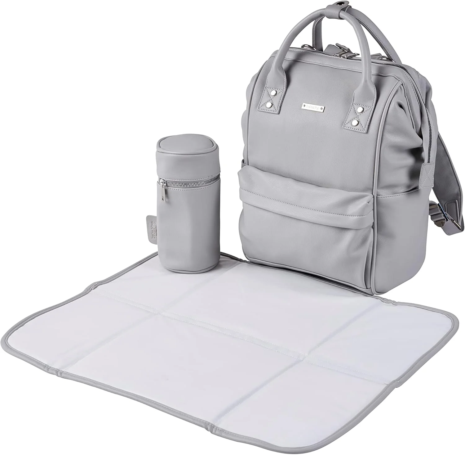 بابابینگ! | کوله پشتی بزرگ کیف تعویض نوزاد مانی با بند شانه ای قابل تنظیم، تشک جداشدنی چند منظوره و نگهدارنده بطری عایق دار، چرم مصنوعی خاکستری کبوتر بابابینگ! | کوله پشتی بزرگ کیف تعویض نوزاد مانی با بند شانه ای قابل تنظیم، تشک جداشدنی چند منظوره و نگهدارنده بطری عایق دار، چرم مصنوعی خاکستری کبوتر