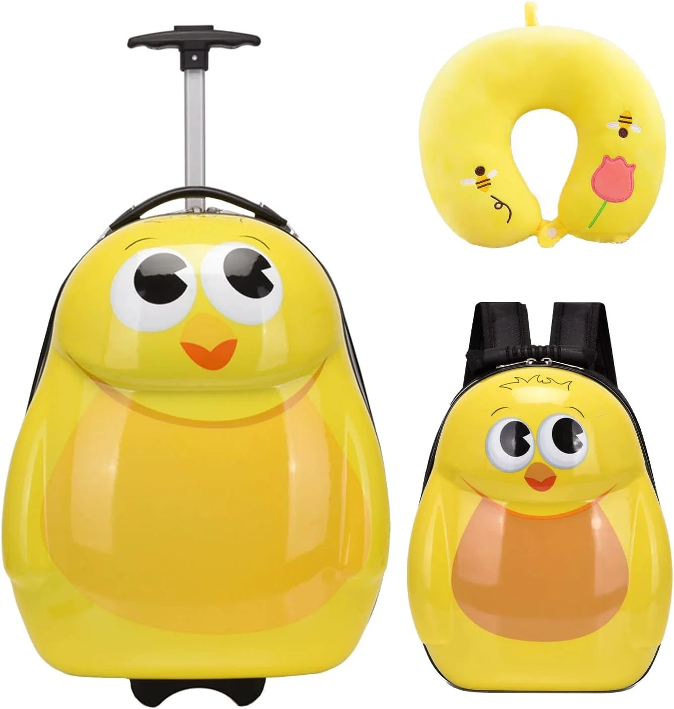 ست چمدان 3 تکه کودکانه، چمدان چرخدار کودک، چمدان سبک وزن چرخ دار کودک نوپا برای پسران و دختران برای مسافرت و مدرسه، شامل کوله پشتی کودک و بالش U شکل، 16 اینچ