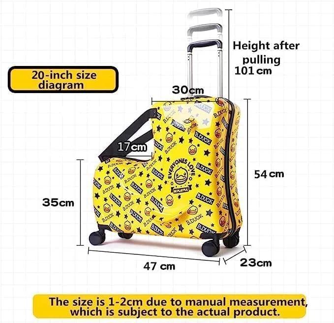 Children's Ride-On Suitcase,Travel Rolling Kid's Luggage, Children Trolley Hard Shell Carry on Luggage,Travel Suitcase with Safety Belt & Telescoping Handle,Children's Day Gift (20 Inch) - Yellow - تصویر 2