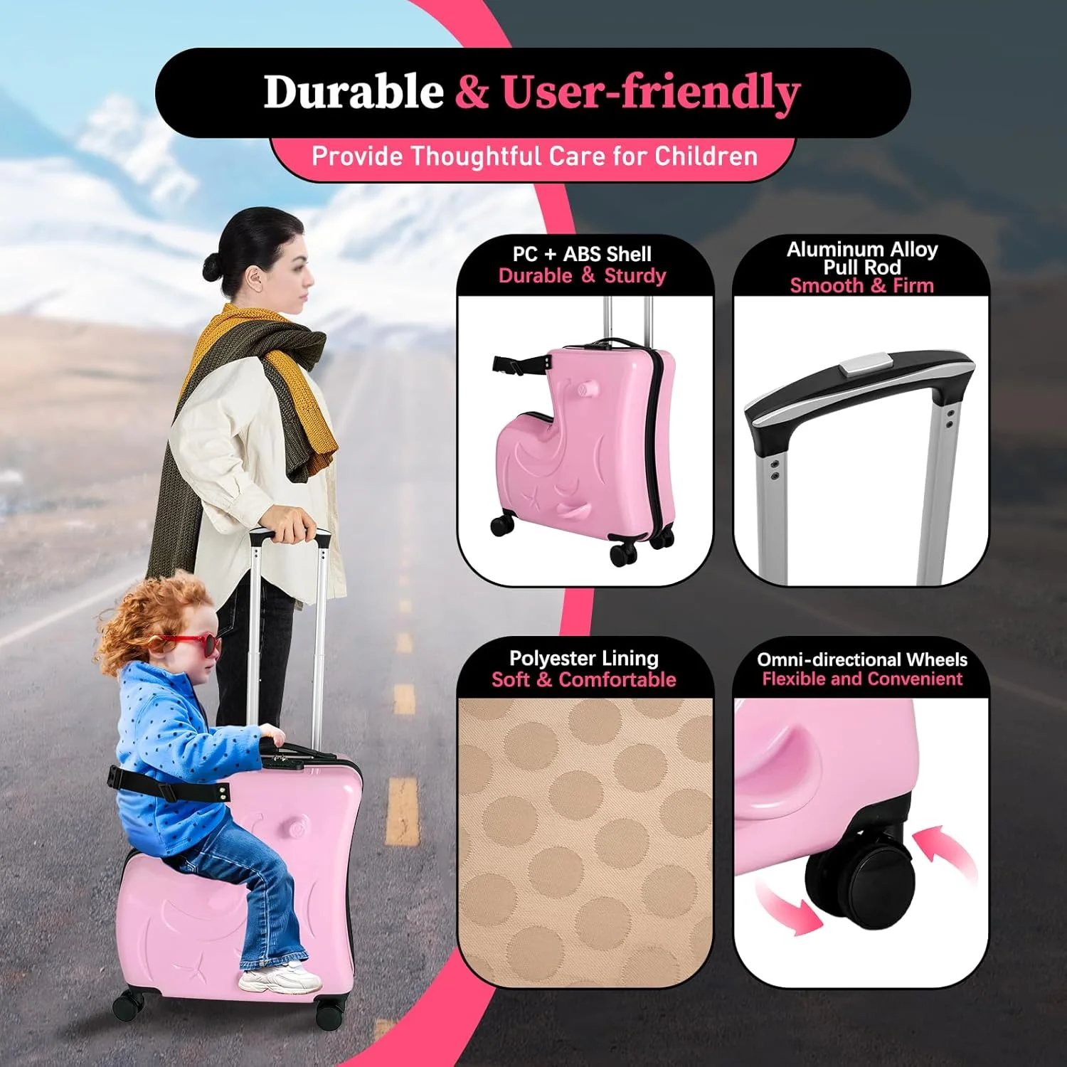 چمدان مسافرتی چرخ دار کودکانه CNCEST سایز 20 اینچ، چمدان چرخ دار با قفل رمز عبور، چمدان ترولی کودکانه مناسب هدیه روز کودک، هدیه جشنواره (20 اینچ صورتی)، 20 اینچ چمدان مسافرتی چرخ دار کودکانه CNCEST سایز 20 اینچ، چمدان چرخ دار با قفل رمز عبور، چمدان ترولی کودکانه مناسب هدیه روز کودک، هدیه جشنواره (20 اینچ صورتی)، 20 اینچ