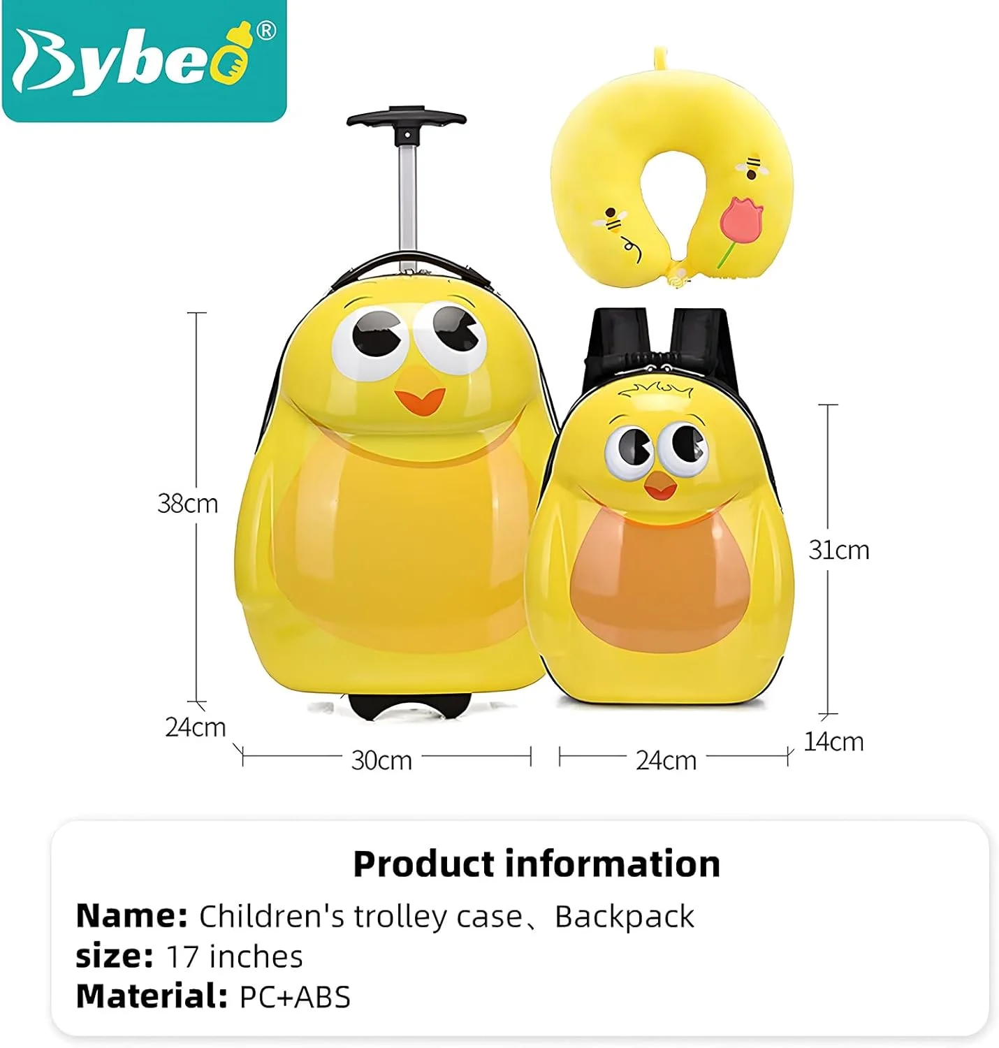 ست چمدان 3 تکه کودکانه، چمدان چرخدار کودک، چمدان سبک وزن چرخ دار کودک نوپا برای پسران و دختران برای مسافرت و مدرسه، شامل کوله پشتی کودک و بالش U شکل، 16 اینچ