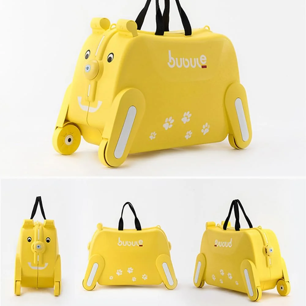 چمدان استرابرد کودکانه، استرابرد طرح سگ، قابل سوار شدن و کشیدن، چرخ دار (زرد)