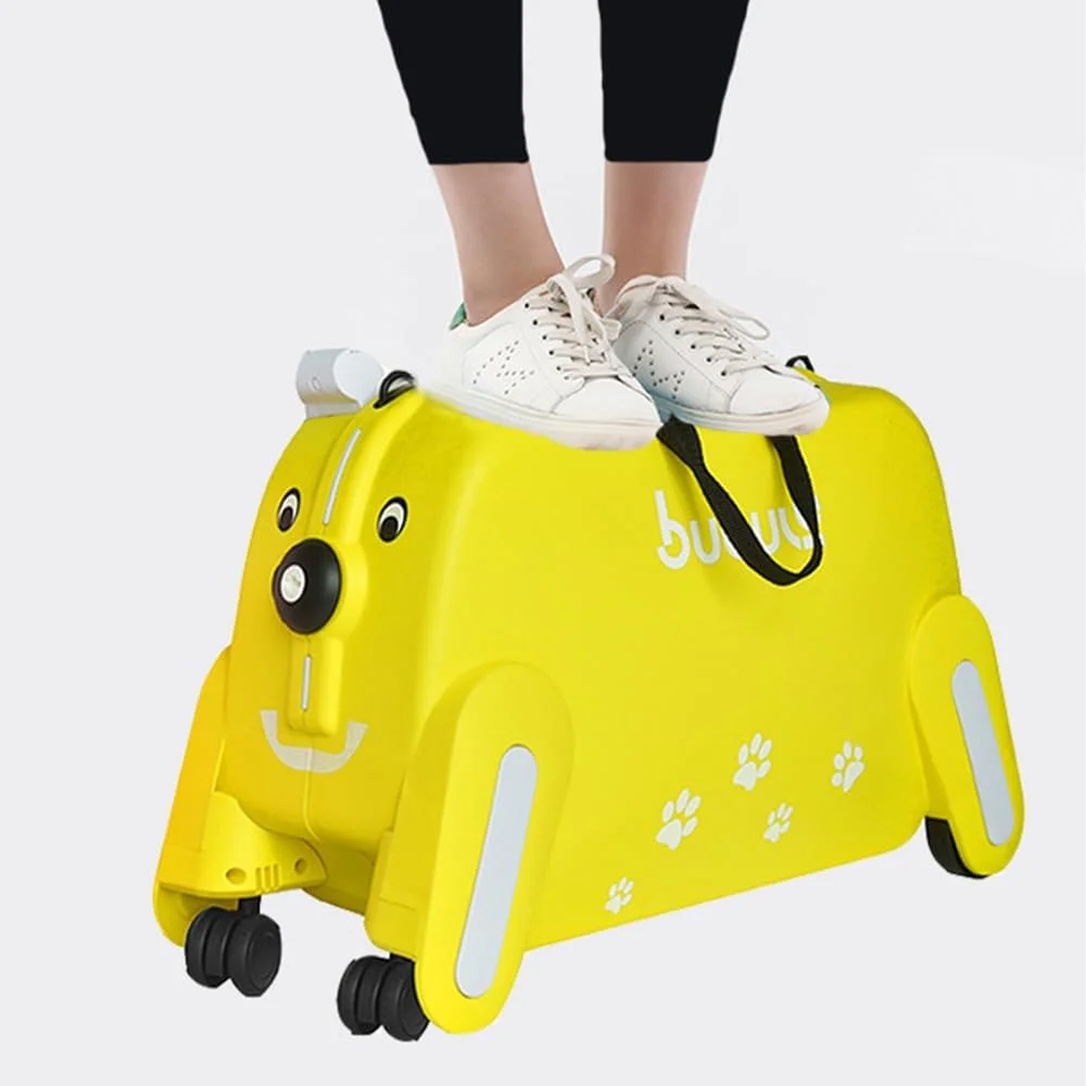 چمدان استرابرد کودکانه، استرابرد طرح سگ، قابل سوار شدن و کشیدن، چرخ دار (زرد)