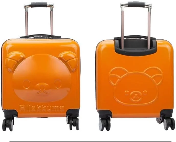 چمدان کودکانه جعبه مسافرتی کارتونی با طرح خرس 20 اینچی چرخ جهانی، مناسب برای سفر خارج از محوطه دانشگاه و بازی در فضای باز، (نارنجی)