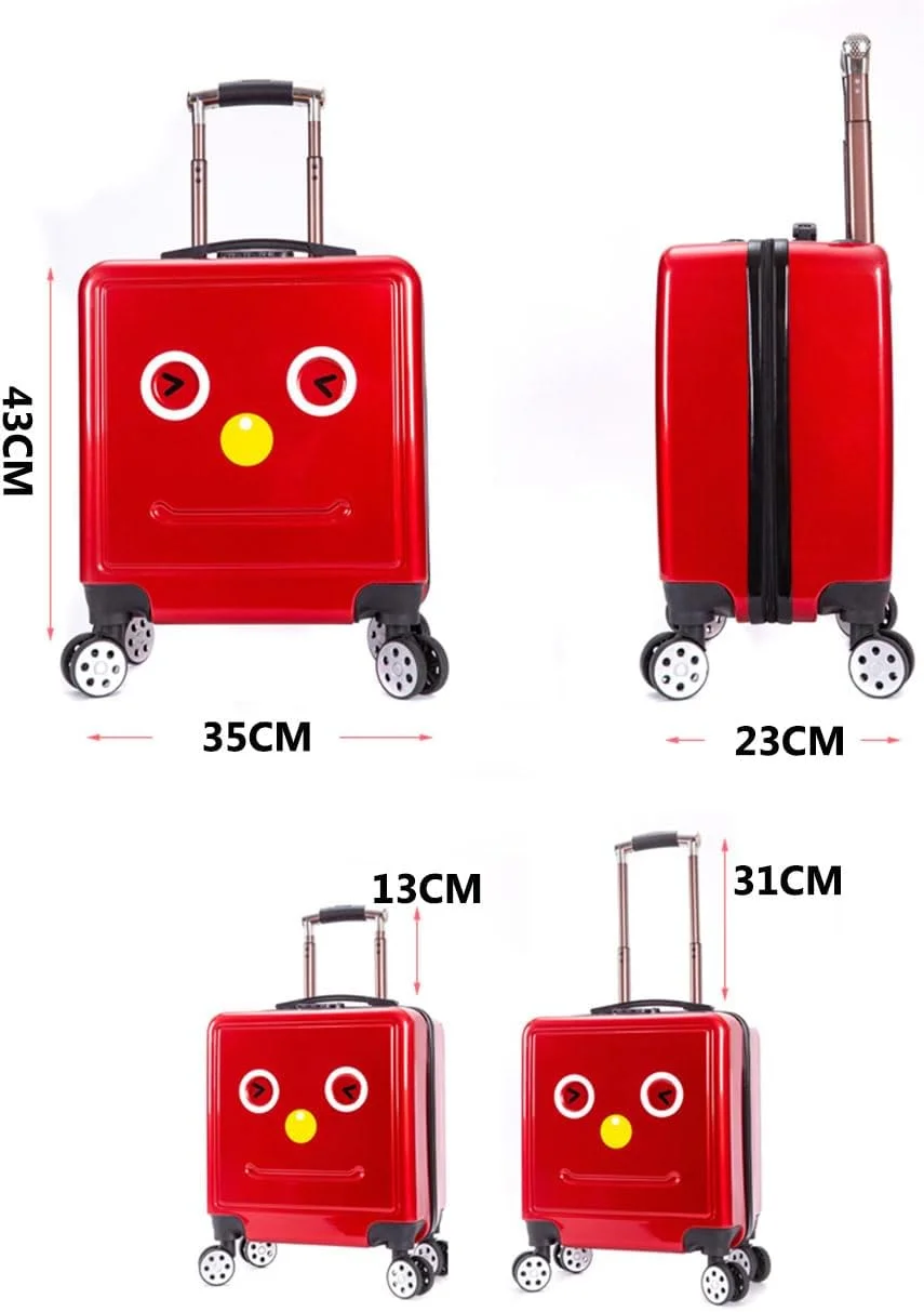 Children Luggage Case, Kids Plastic Trolly Suitcase, Portable Rolling Bag for Girls Boys Travel, Students School Luggage Bag with 360° Wheels & Cute Cartoon Design (020-Robot, Black)