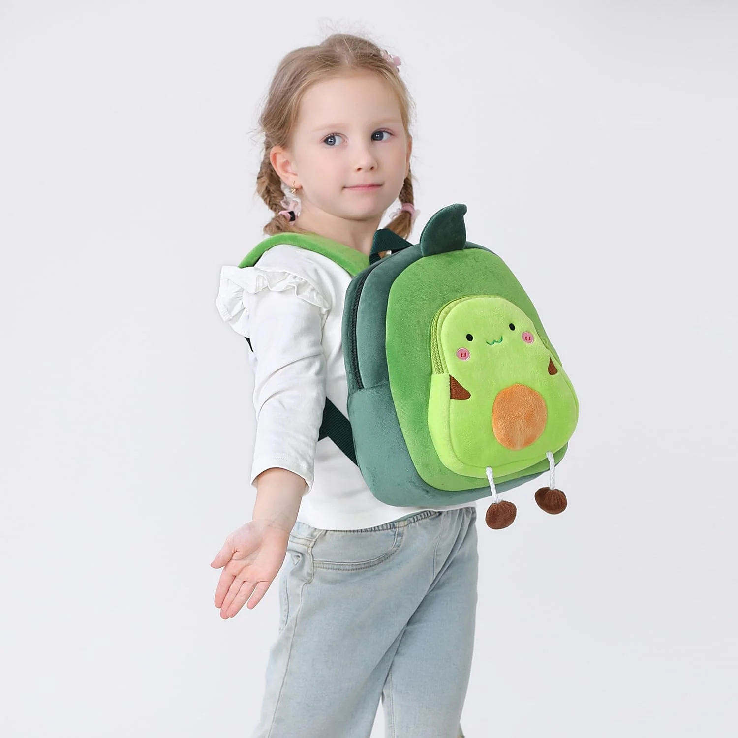 کیف کوله پشتی کودکانه آزونی، کیف کودک نوپا، کوله پشتی مینی کارتونی حیوانات پولیشی برای دختر و پسر بچه 2 تا 6 ساله (آووکادو سبز)