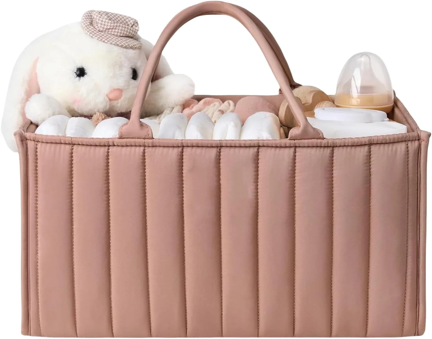 ارگانایزر لوازم کودک کامیتی، سبد ذخیره سازی شیک برای لوازم ضروری نوزاد و ایستگاه تعویض پوشک، هدیه ای برای سیسمونی نوزاد (صورتی)