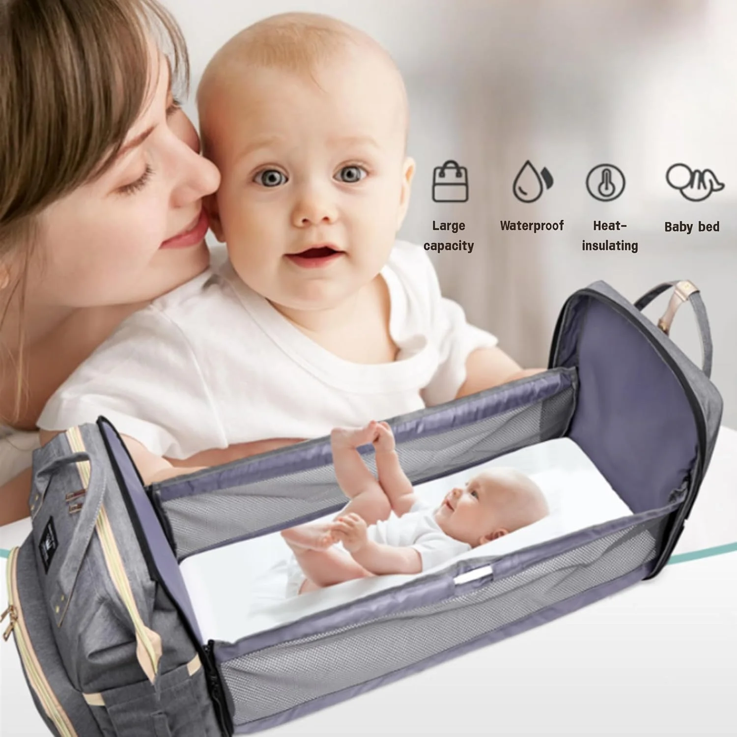 کیف پوشک کوله پشتی، کیف پوشک چند منظوره مسافرتی کودک با زیرانداز تعویض، کوله پشتی ضد آب برای نوزادان دختر و پسر، لوازم ضروری برای مادر
