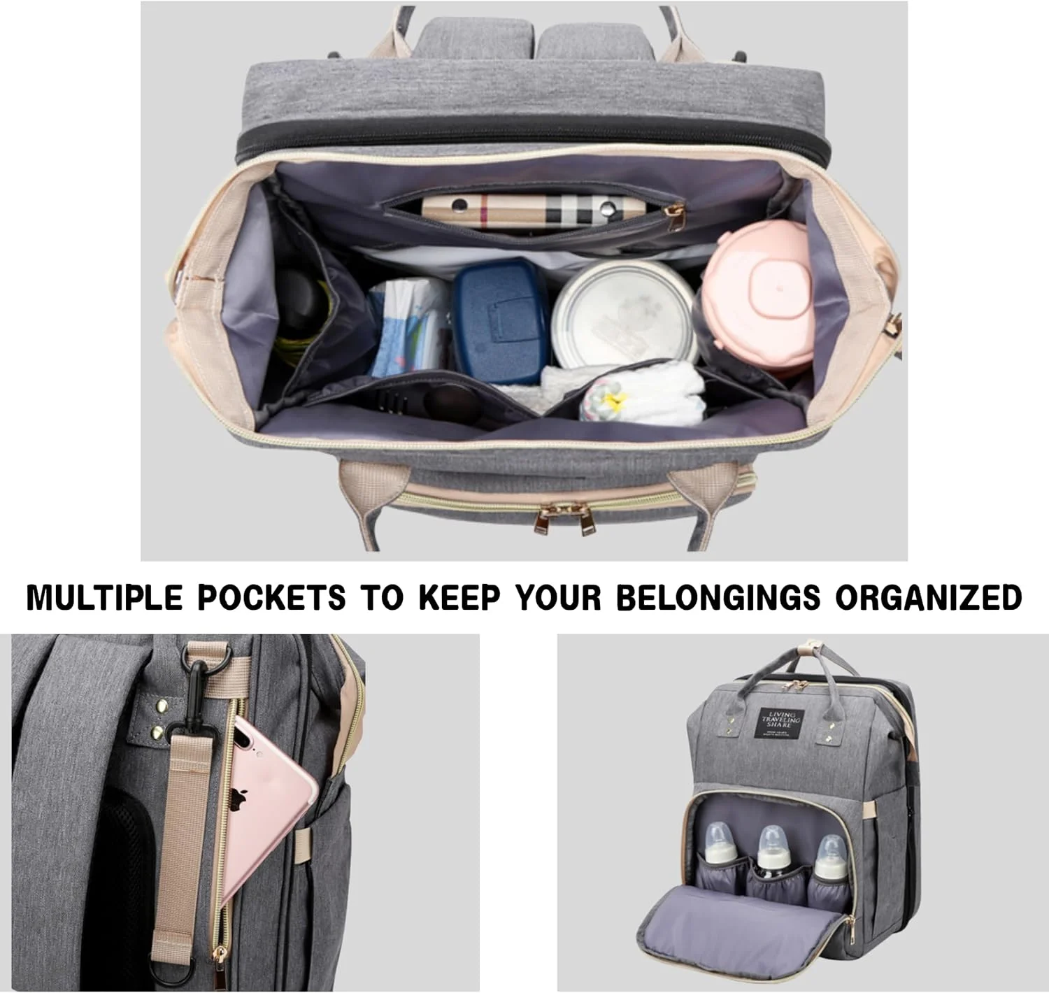 کیف پوشک کوله پشتی، کیف پوشک چند منظوره مسافرتی کودک با زیرانداز تعویض، کوله پشتی ضد آب برای نوزادان دختر و پسر، لوازم ضروری برای مادر