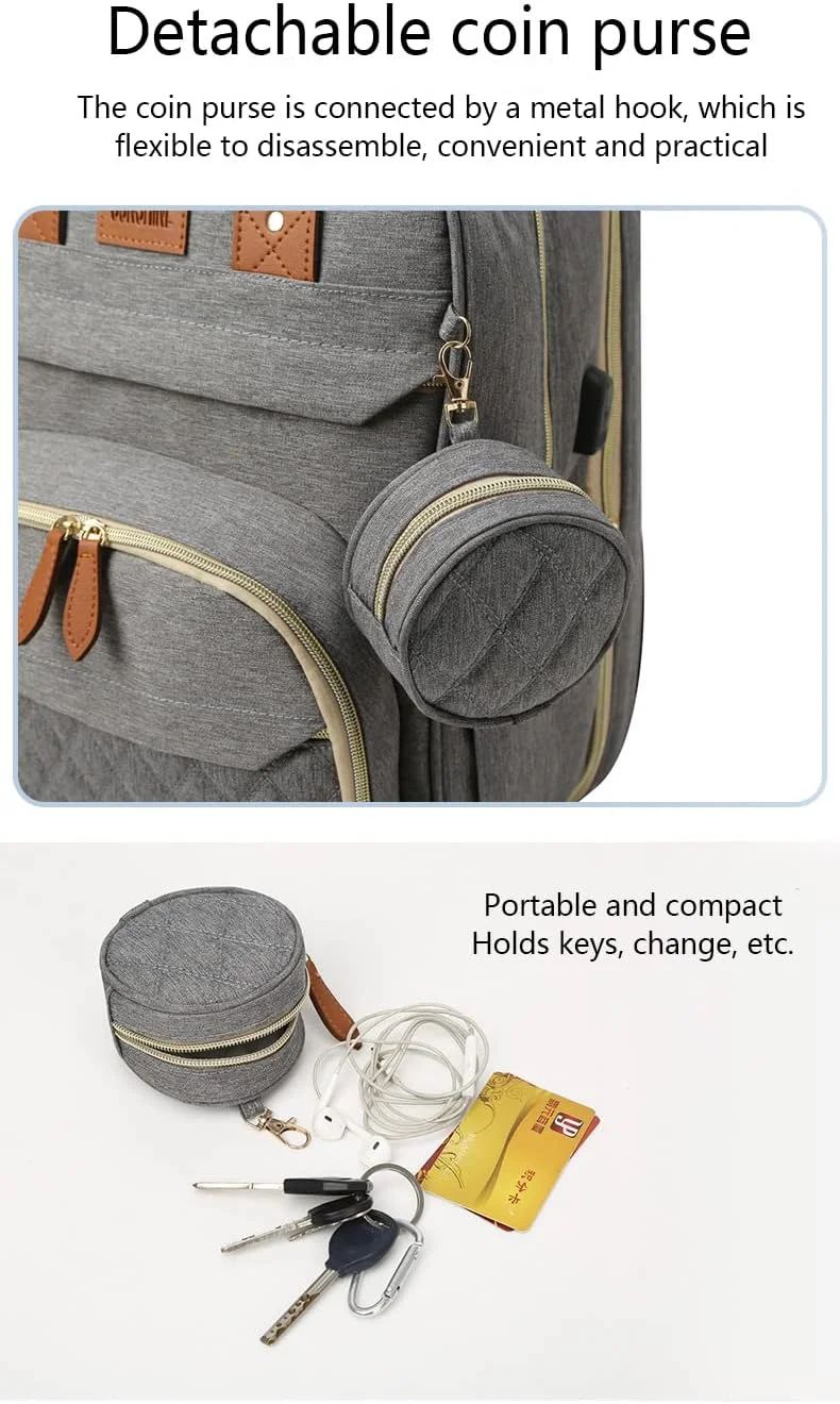 کیف کوله پشتی لوازم کودک مدل مومیایی NC - کوله پشتی تاشو با تخت نوزاد، پد تعویض و قلاب - کوله پشتی مسافرتی چند منظوره برای مادر و پدر