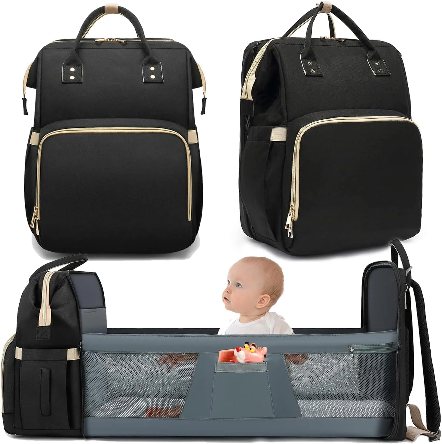 کوله پشتی کیف پوشک ORCHID M®، کیف تعویض چند منظوره نوزاد، کوله پشتی مسافرتی ضد آب چند منظوره برای مادران و پدران، هدایای ضروری نوزاد (مشکی)