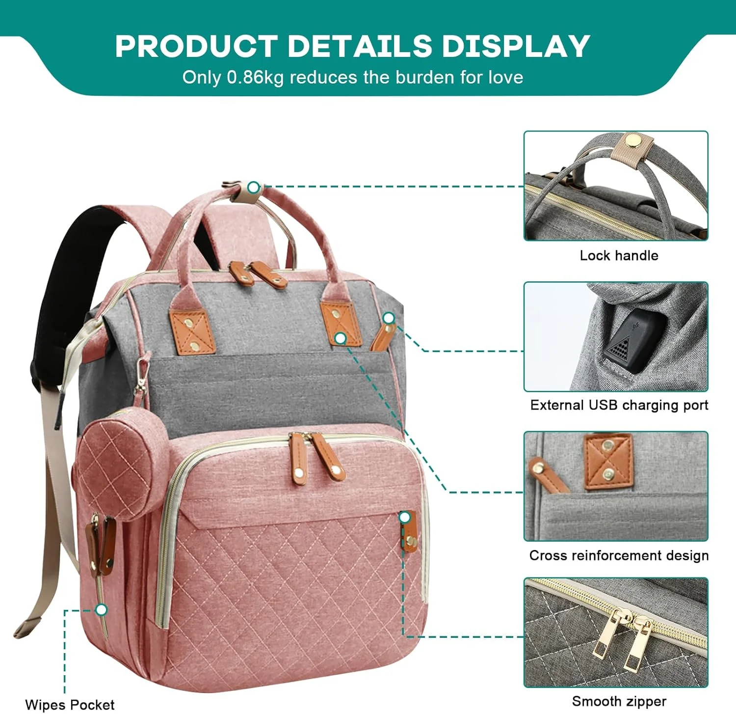 کیف لوازم کودک Beauenty - کوله پشتی مسافرتی لوازم ضروری کودک - کیف چند منظوره ضد آب، کیف لوازم ضروری مسافرتی کودک با بندهای اتصال به کالسکه و جا پستانکی - مناسب برای هر دو جنسیت