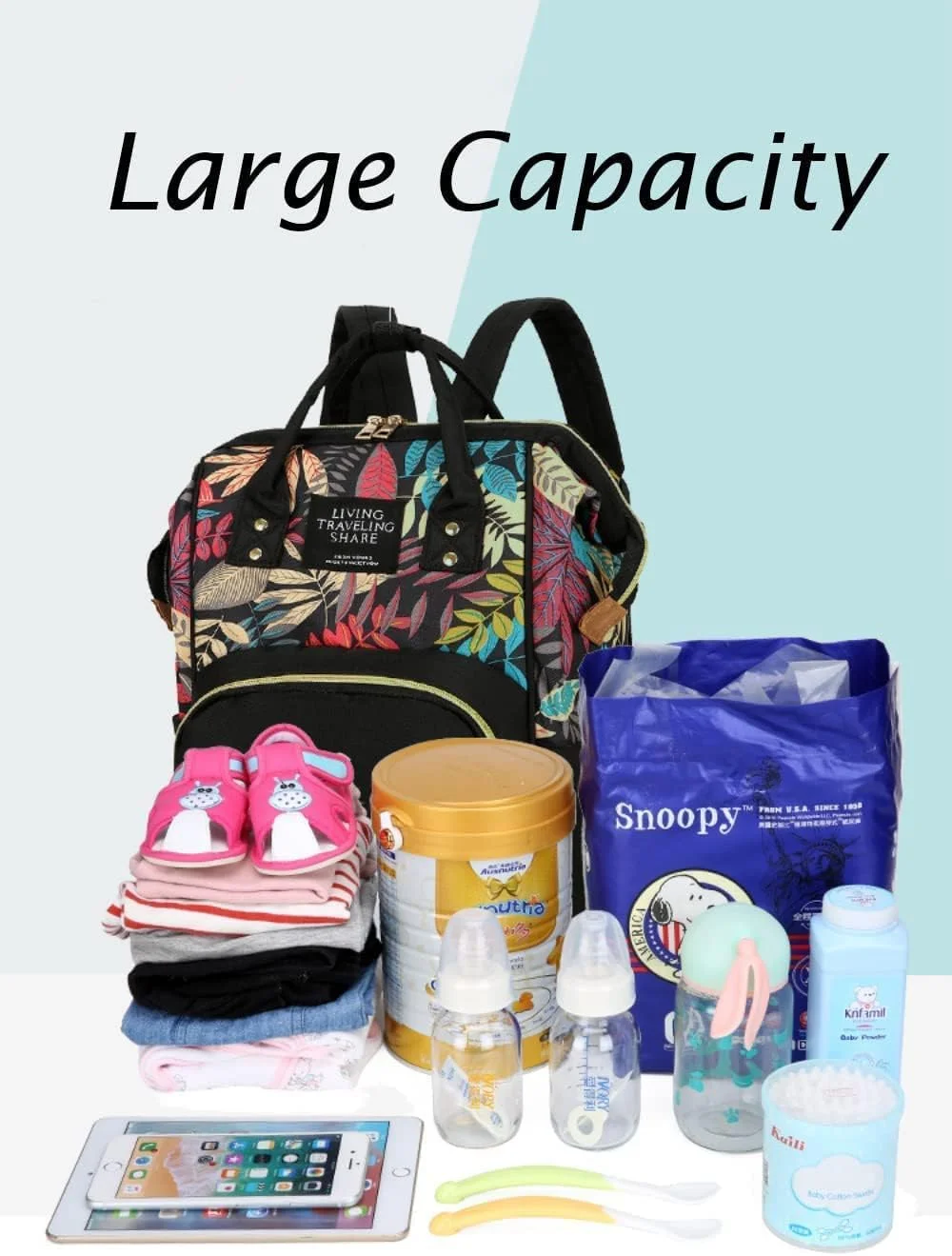 کیف کوله پشتی تعویض پوشک نوزاد، کوله پشتی مسافرتی چند منظوره با ظرفیت بزرگ