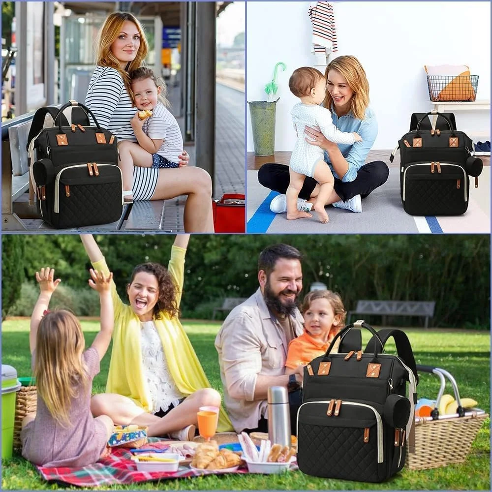 کیف کوله پشتی لوازم کودک، کیف بزرگ نوزاد برای دختران و پسران، کوله پشتی مسافرتی ضد آب چند منظوره با کیف پستانک، بندهای کالسکه، کیف دستمال کاغذی و پورت شارژ USB داخلی