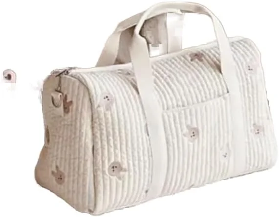 کیف تعویض پوشک نوزاد، کیف شانه ای بزرگ با ظرفیت بالا، سازمان دهنده کالسکه با طرح خرس های سفید پنبه ای یونیسکس، 48 * 24 * 28 سانتی متر