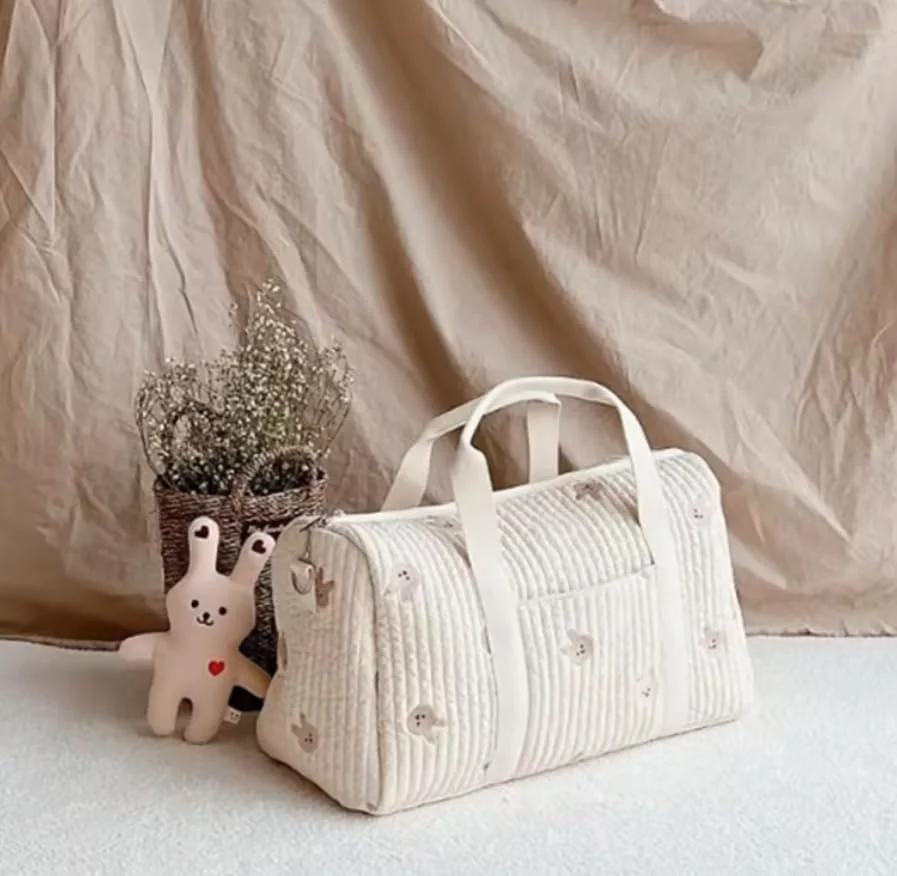 کیف تعویض پوشک نوزاد، کیف شانه ای بزرگ با ظرفیت بالا، سازمان دهنده کالسکه با طرح خرس های سفید پنبه ای یونیسکس، 48 * 24 * 28 سانتی متر