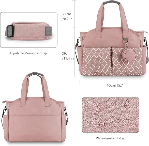 کیف لوازم کودک بیگ تری، کیف لوازم صورتی، کیف دستی چند منظوره مادر و کودک، با محل تعویض پوشک، بند شانه قابل تنظیم، مناسب برای استفاده در حرکت، راحت و سریع.