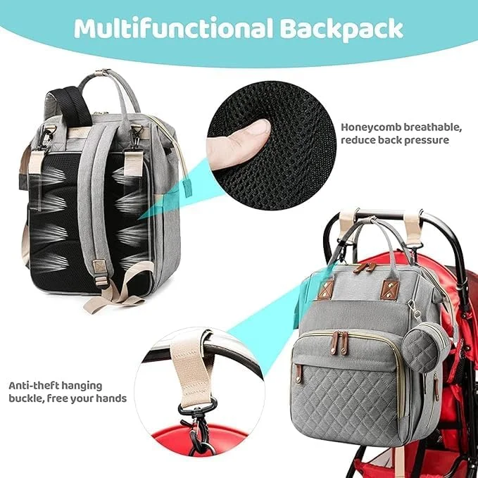 کیف کوله پشتی لوازم کودک، کیف مادر بزرگ با ظرفیت بالا با پورت شارژ USB، کوله پشتی مسافرتی چند منظوره بزرگ برای نوزاد تازه متولد شده، کیف تعویض برای مادر و پدر