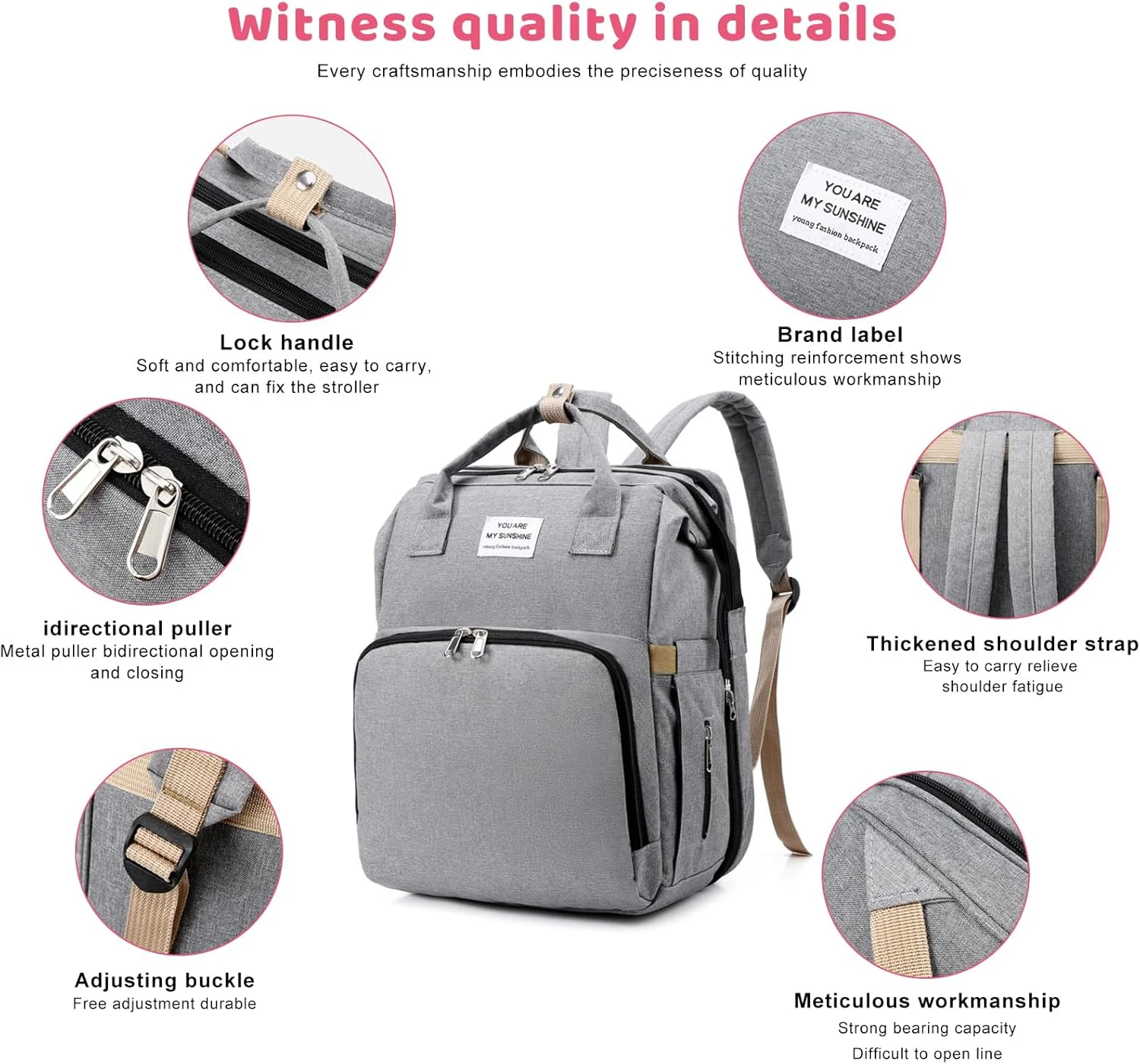 کیف چند منظوره مادر دایونگ، کوله پشتی مسافرتی قابل حمل با ظرفیت بزرگ به عنوان کیف لوازم کودک و ایستگاه تعویض، تخت نوزاد تاشو کوله پشتی پوشک با پد تعویض و قلاب