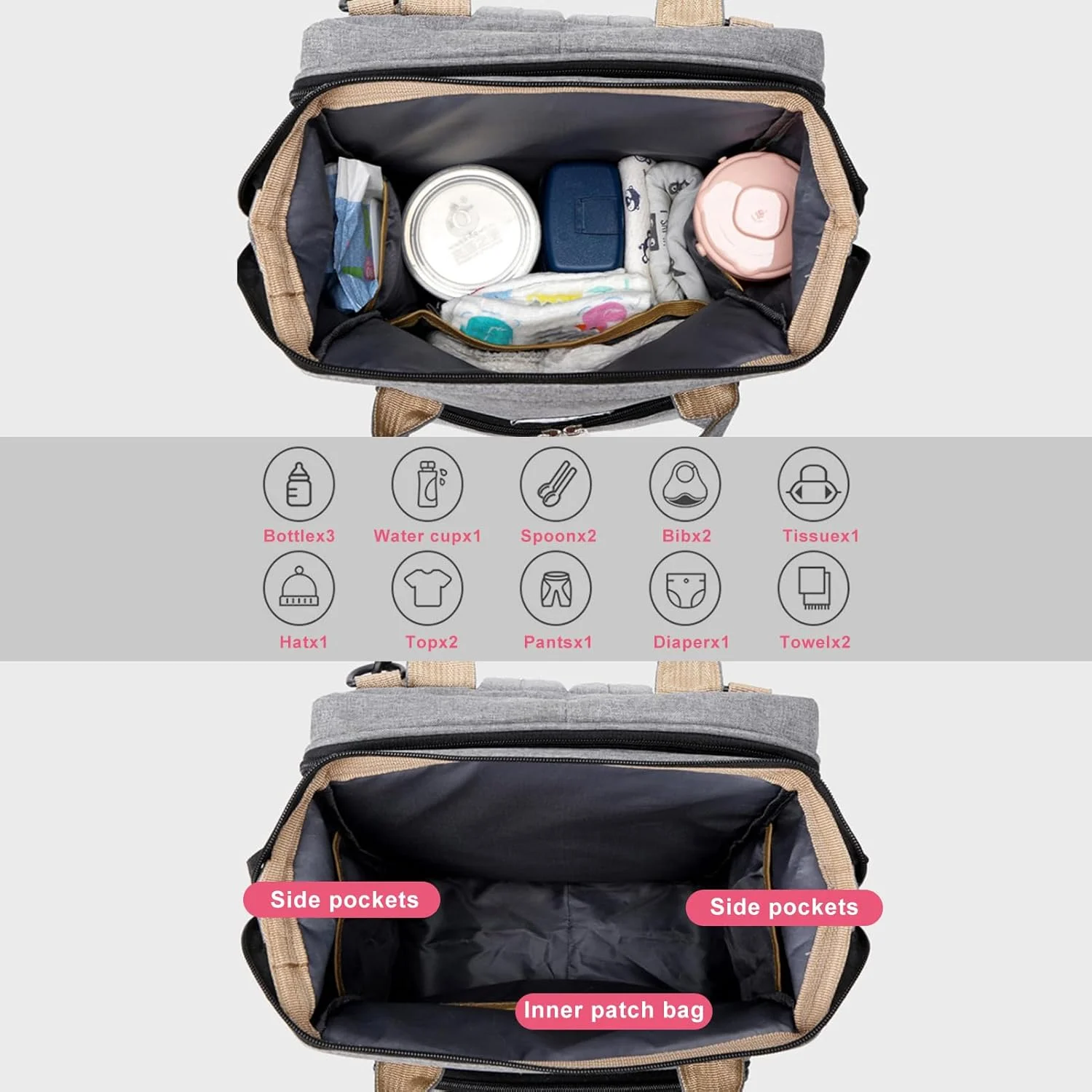 کیف چند منظوره مادر دایونگ، کوله پشتی مسافرتی قابل حمل با ظرفیت بزرگ به عنوان کیف لوازم کودک و ایستگاه تعویض، تخت نوزاد تاشو کوله پشتی پوشک با پد تعویض و قلاب