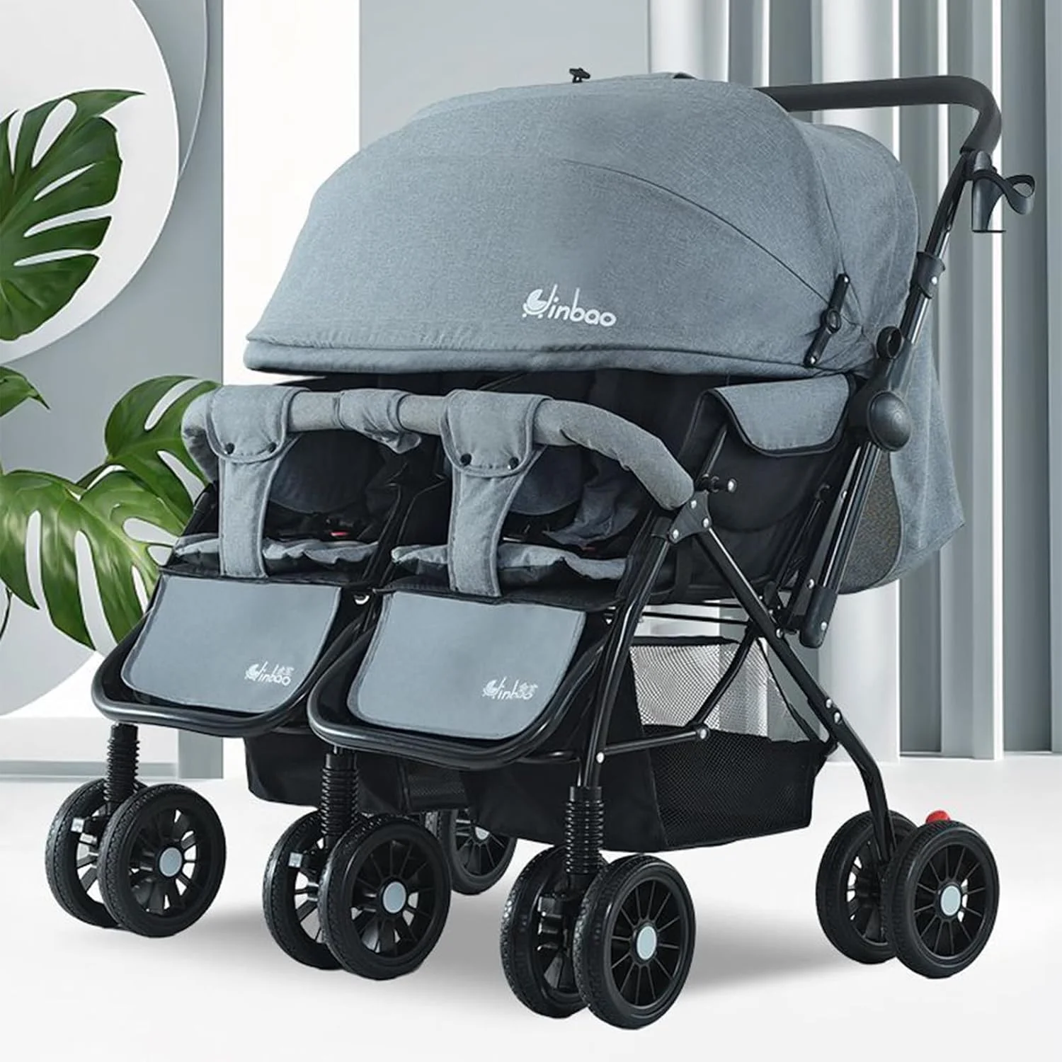 KEPFITESE Baby stroller,Siblings,Cart, Basket, Smooth Wheels, Foot Locks, Canopy,Lightweight,Reclyine Sleep,5point safety harness,Cushioned Seat,Extended Foot Rest, Easy to Fold,0-36months,silver grey