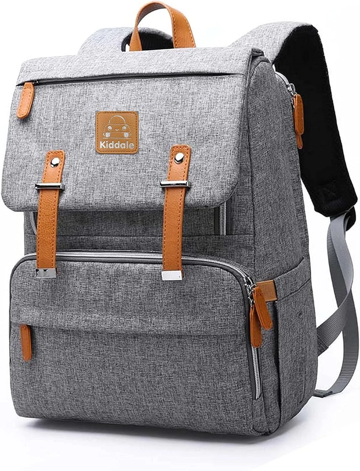 Kiddale Baby Diaper Bag(backpack) for Mothers, Diaper Changing Mat,Laptop Compartment, Insulated Pockets-Grey