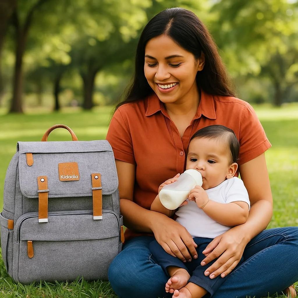 Kiddale Baby Diaper Bag(backpack) for Mothers, Diaper Changing Mat,Laptop Compartment, Insulated Pockets-Grey