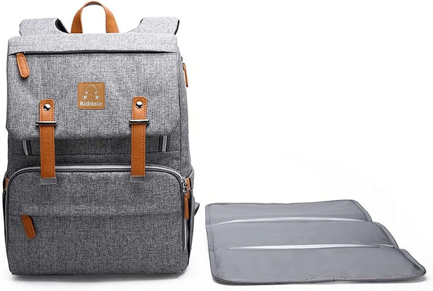 Kiddale Baby Diaper Bag(backpack) for Mothers, Diaper Changing Mat,Laptop Compartment, Insulated Pockets-Grey