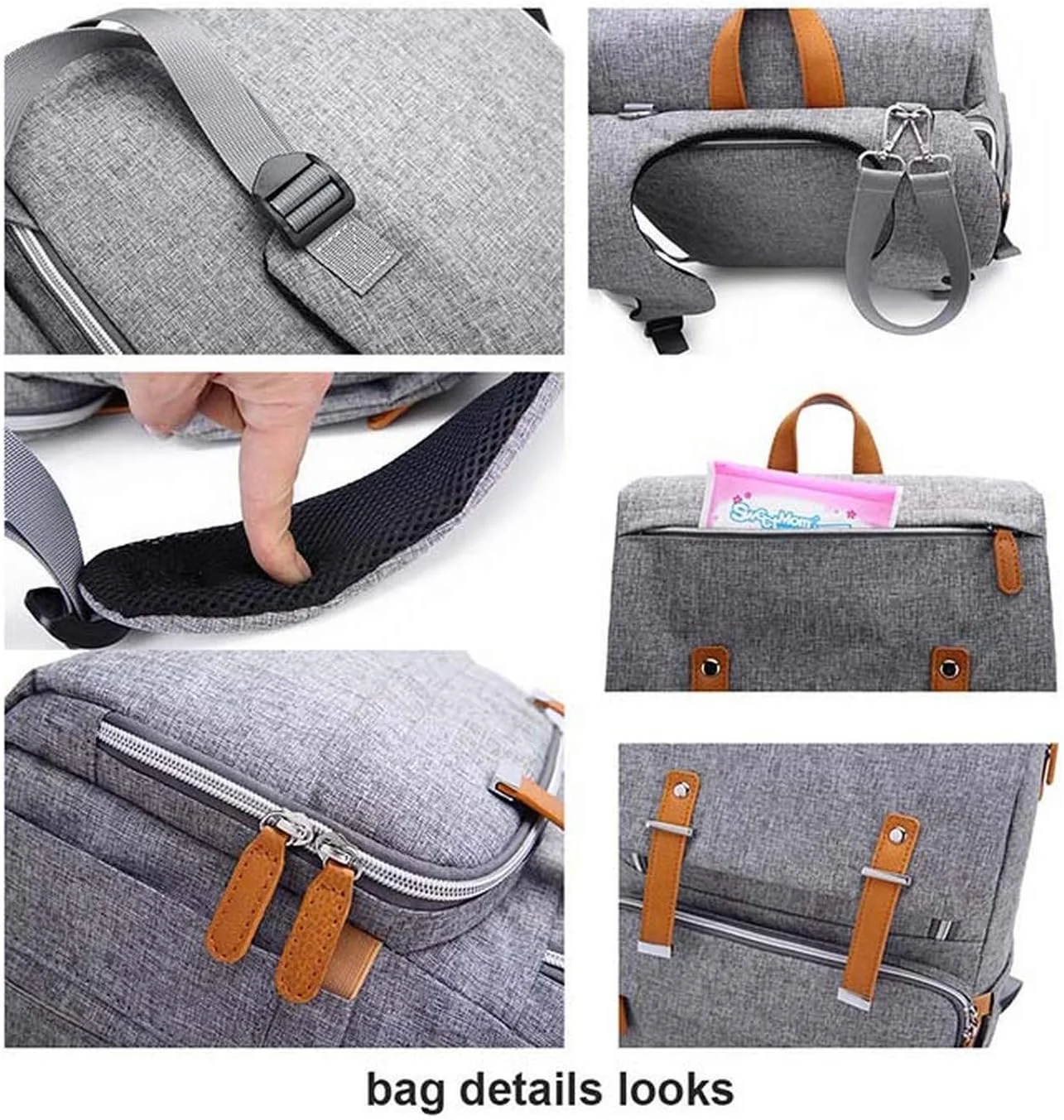 Kiddale Baby Diaper Bag(backpack) for Mothers, Diaper Changing Mat,Laptop Compartment, Insulated Pockets-Grey
