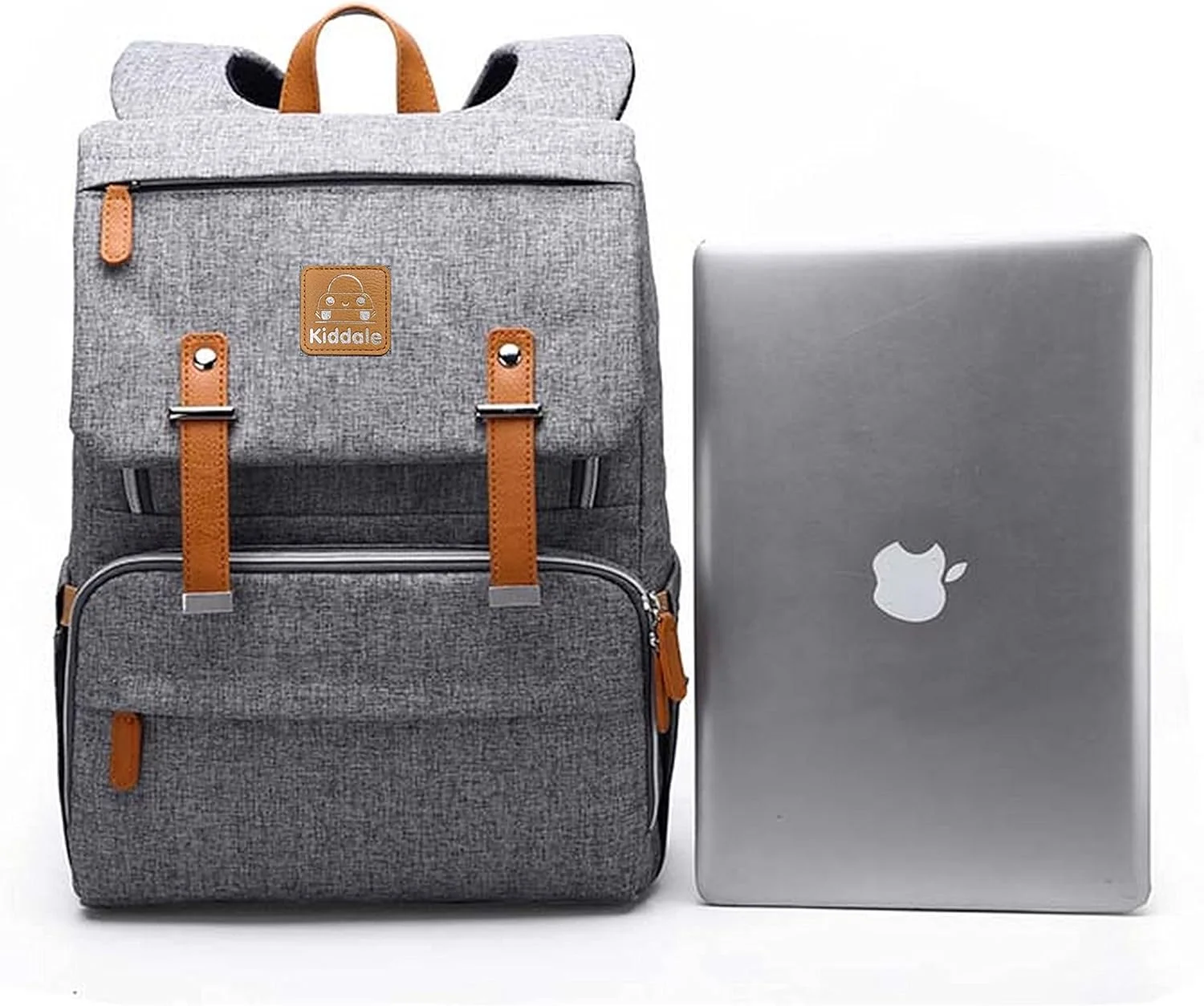 Kiddale Baby Diaper Bag(backpack) for Mothers, Diaper Changing Mat,Laptop Compartment, Insulated Pockets-Grey