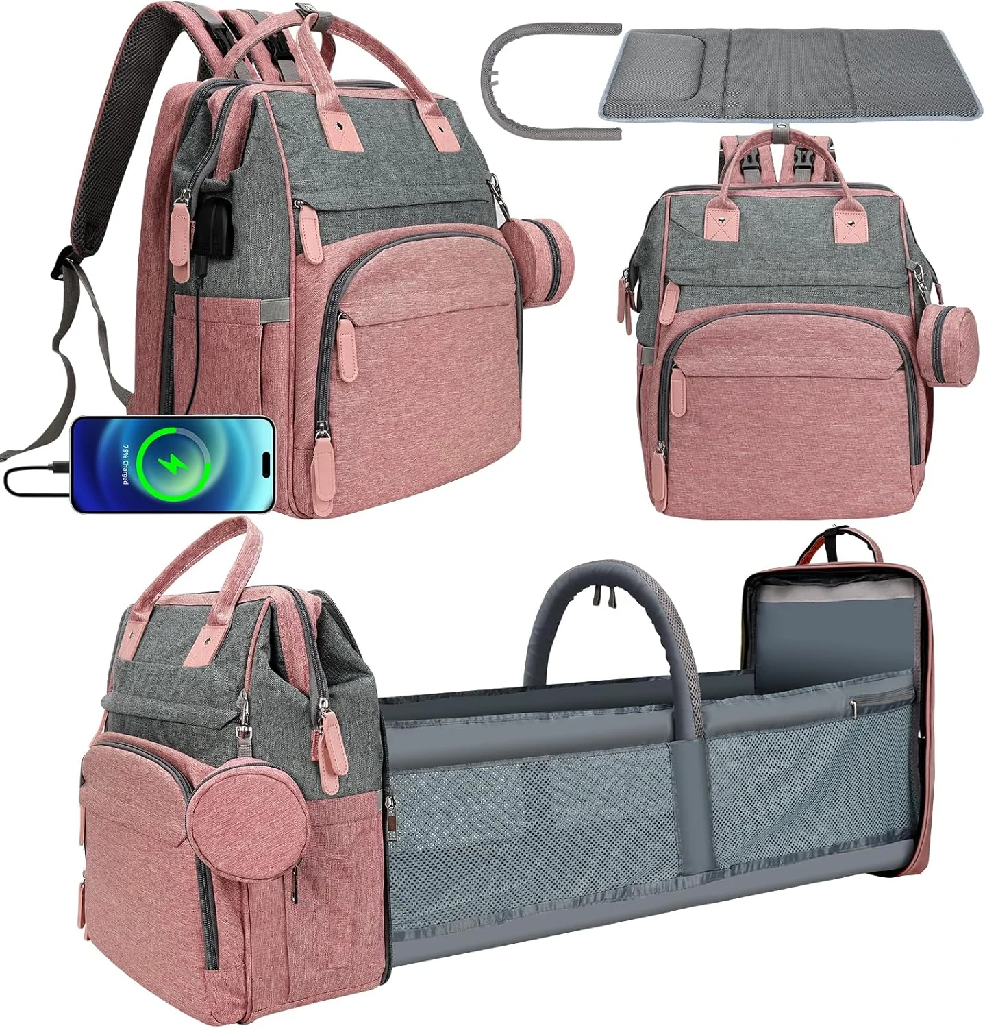 کوله پشتی کیف لوازم کودک DerHutzucker، کیف مسافرتی کودک، کیف لوازم کودک با ظرفیت بزرگ به همراه پد تعویض، کوله پشتی مسافرتی ضد آب برای نوزادان دختر و پسر، کیف چند منظوره کودک با پورت شارژ USB کوله پشتی کیف لوازم کودک DerHutzucker، کیف مسافرتی کودک، کیف لوازم کودک با ظرفیت بزرگ به همراه پد تعویض، کوله پشتی مسافرتی ضد آب برای نوزادان دختر و پسر، کیف چند منظوره کودک با پورت شارژ USB