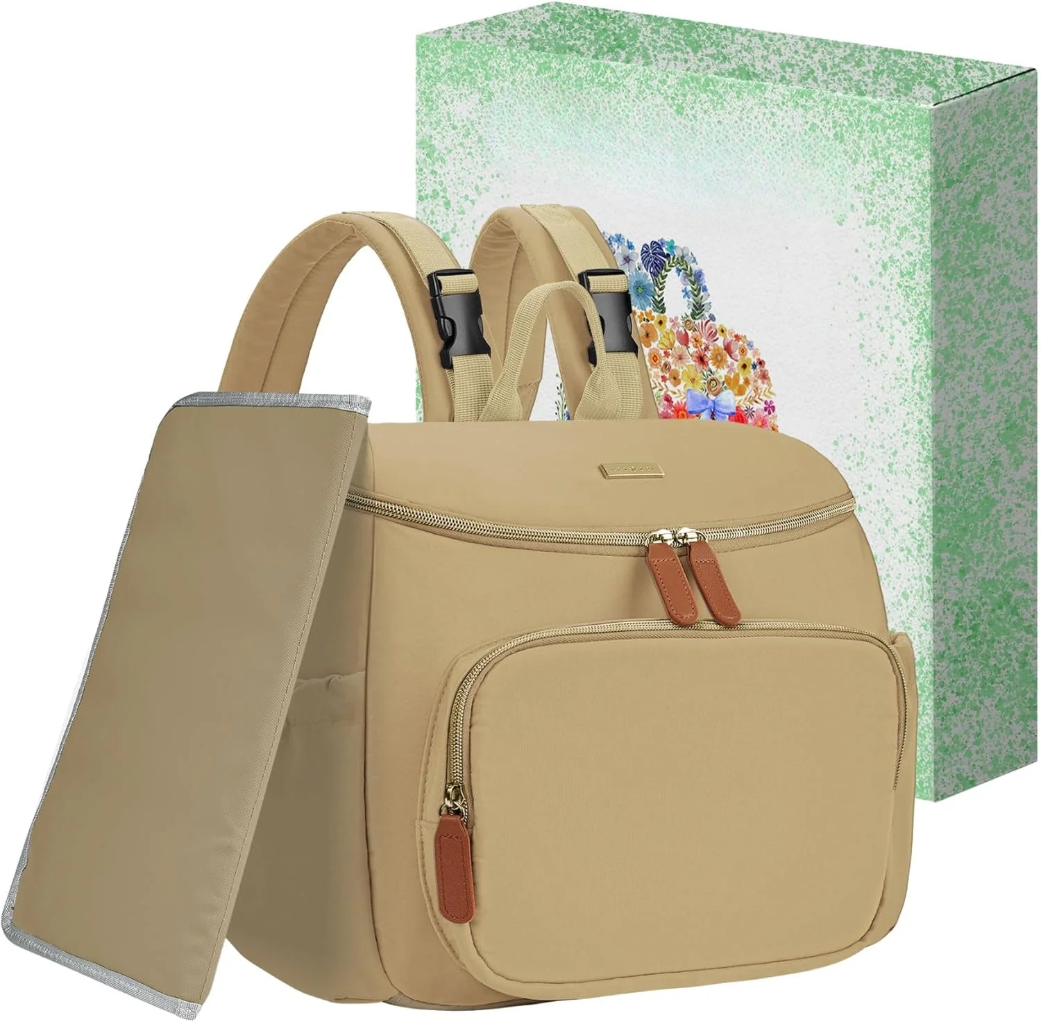 کیف پوشک کوله پشتی جمع و جور DerHutzucker - کیف سبک و ضد آب نوزاد برای مادران و پدران، شامل زیرانداز تعویض و بندهای کالسکه، کوله پشتی کوچک مسافرتی برای استفاده روزانه