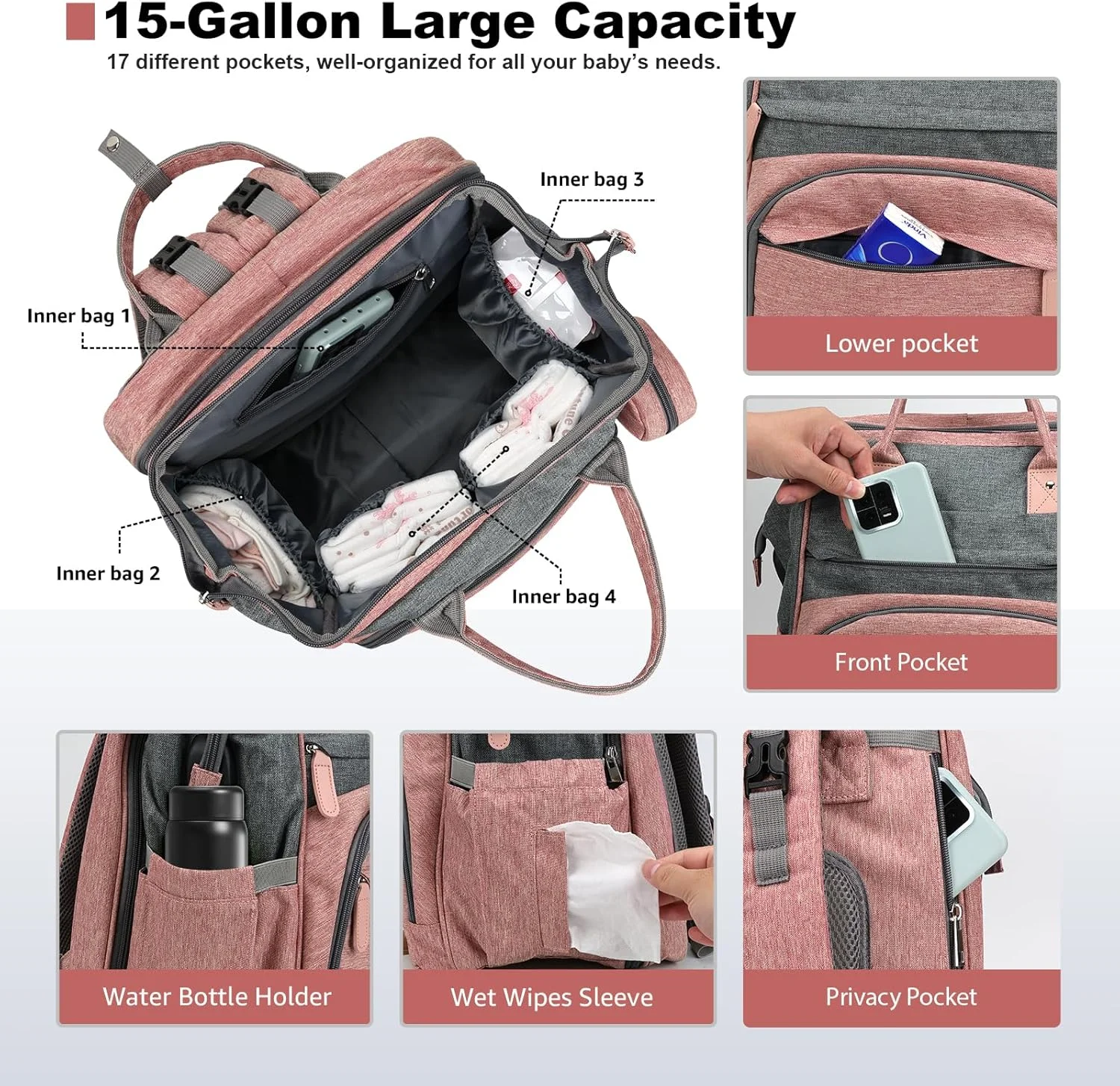 کوله پشتی کیف لوازم کودک DerHutzucker، کیف مسافرتی کودک، کیف لوازم کودک با ظرفیت بزرگ به همراه پد تعویض، کوله پشتی مسافرتی ضد آب برای نوزادان دختر و پسر، کیف چند منظوره کودک با پورت شارژ USB
