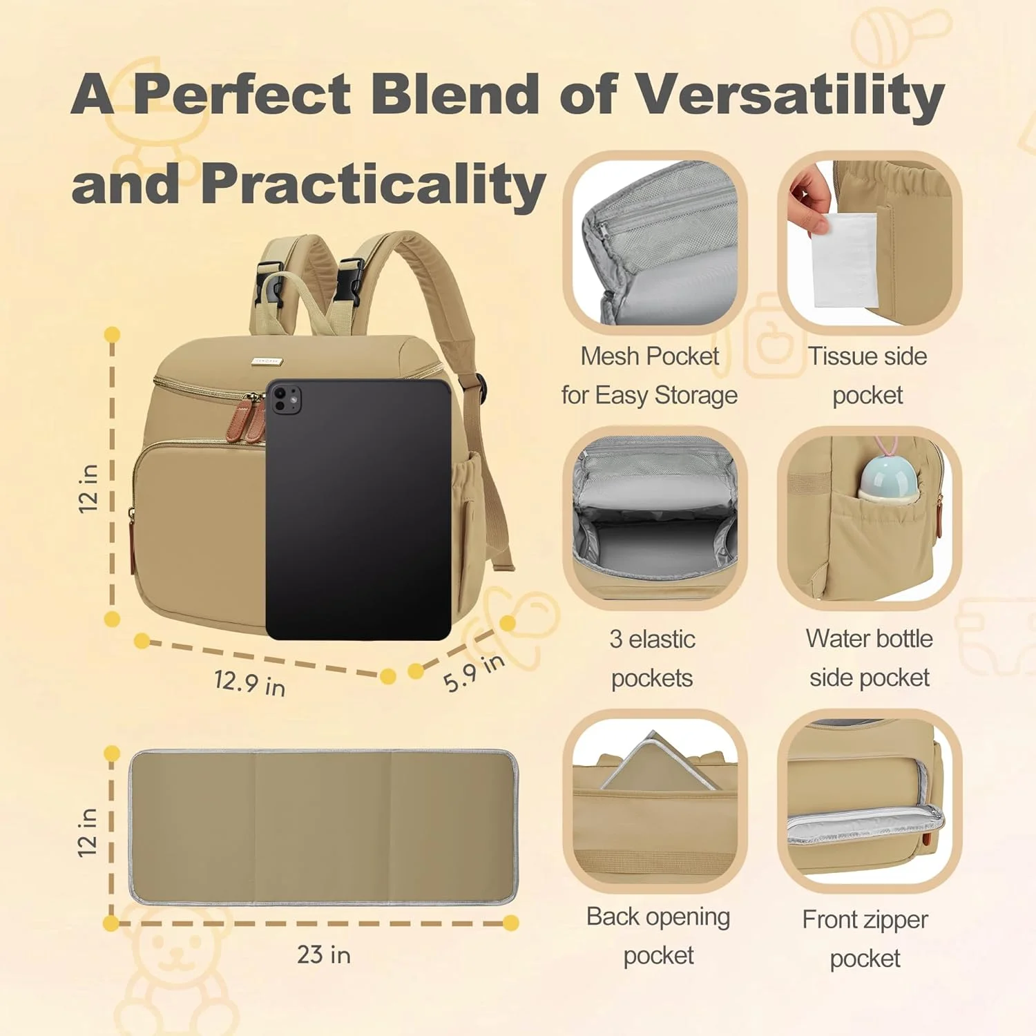 کیف پوشک کوله پشتی جمع و جور DerHutzucker - کیف سبک و ضد آب نوزاد برای مادران و پدران، شامل زیرانداز تعویض و بندهای کالسکه، کوله پشتی کوچک مسافرتی برای استفاده روزانه