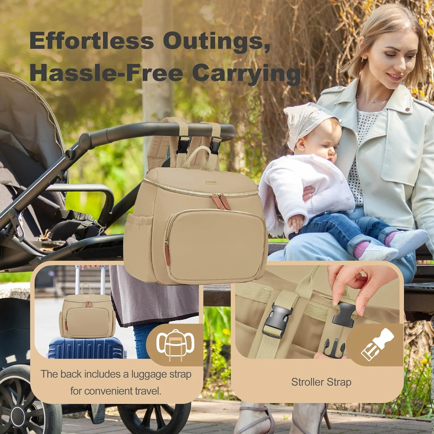 کیف پوشک کوله پشتی جمع و جور DerHutzucker - کیف سبک و ضد آب نوزاد برای مادران و پدران، شامل زیرانداز تعویض و بندهای کالسکه، کوله پشتی کوچک مسافرتی برای استفاده روزانه