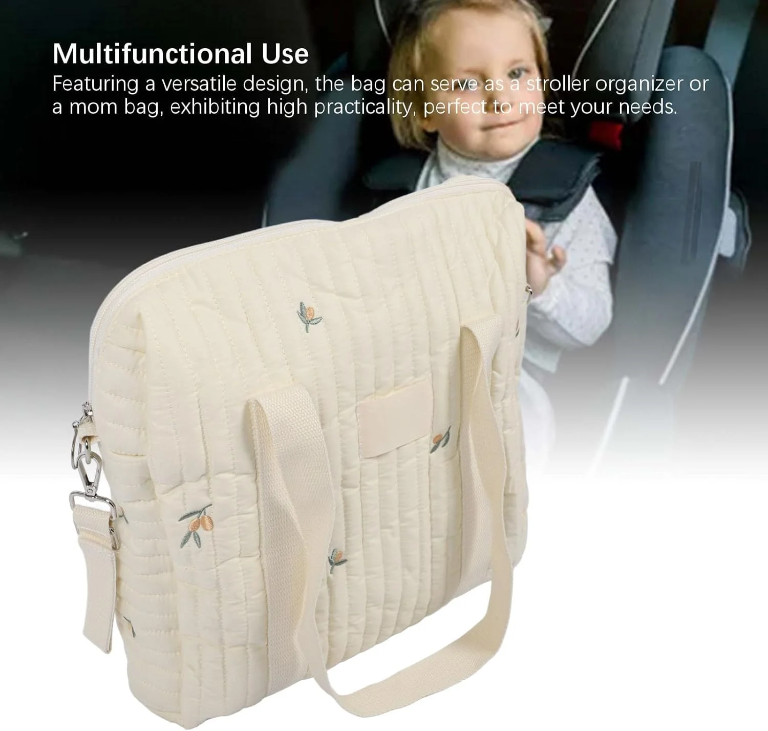 کیف لوازم کودک، کیف بزرگ مادر، کیف لوازم کودک ضد آب - کیف دستی لوازم ضروری سفر - کیف آویز کالسکه پنبه ای چند منظوره برای مسافرت، خرید و بیمارستان (#3)