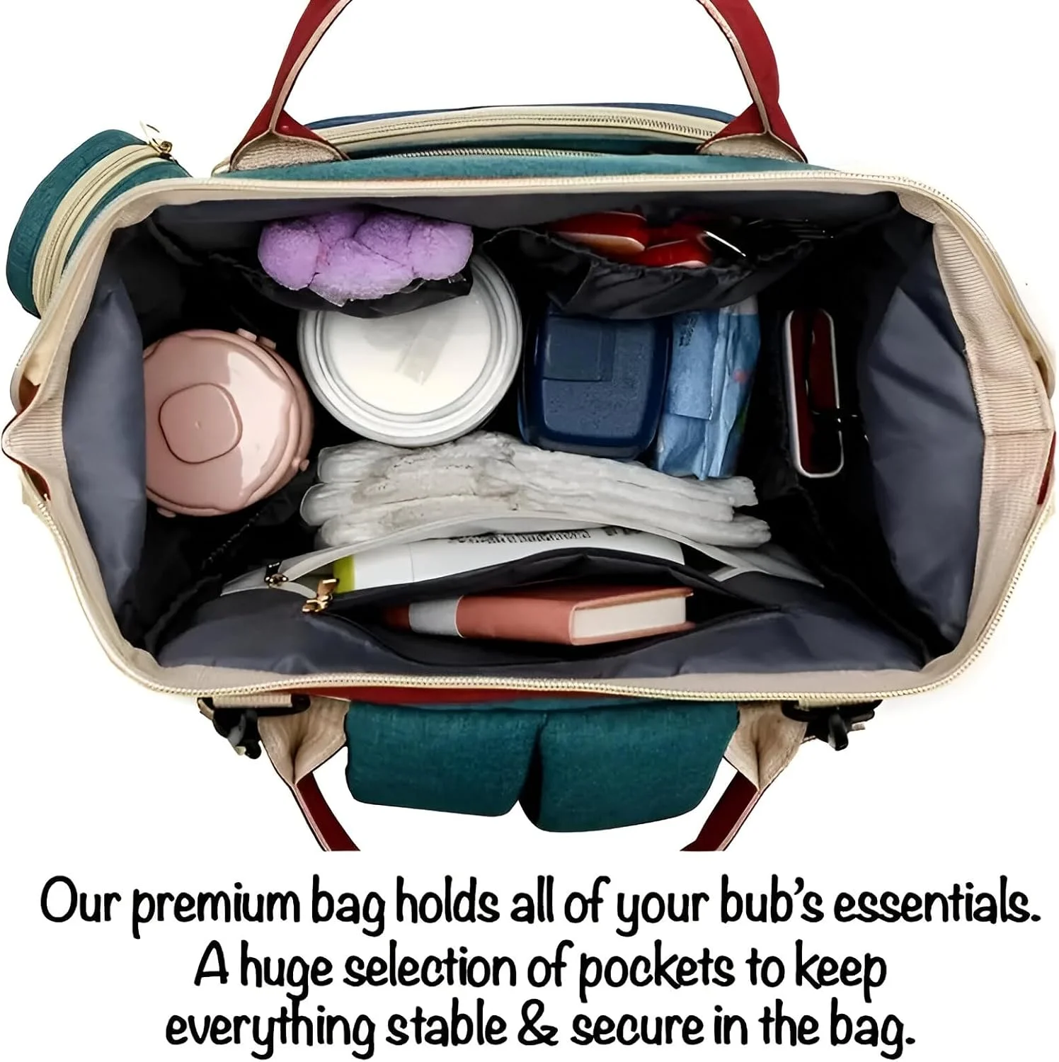 کیف لوازم کودک DREAM DOODLE با پورت شارژ USB - موجود در 5 طرح مختلف - ظرفیت بزرگ، مقاوم در برابر لکه، 16 جیب، ضد آب، طرح لوزی برای مادران و پدران - کیف لوازم ضروری کودک