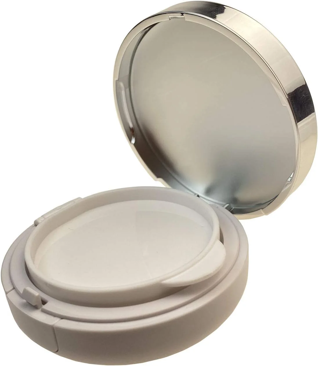 ظرف پودر آرایشی لوکس سفید با لبه نقره ای ASTRQLE، 15 گرم، 0.5 اونس، همراه با پد هوا، پد پودری اسفنجی و ظرف داخلی اضافی برای کرم BB و فونداسیون