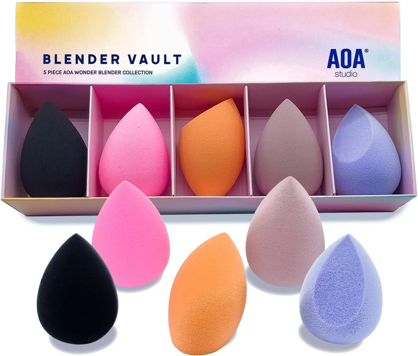 مجموعه ترکیبی اسفنج آرایشی AOA Studio Beauty، مناسب برای هدیه، بدون لاتکس و با کیفیت بالا، مجموعه 5 عددی برای پودر، کرم و مایع