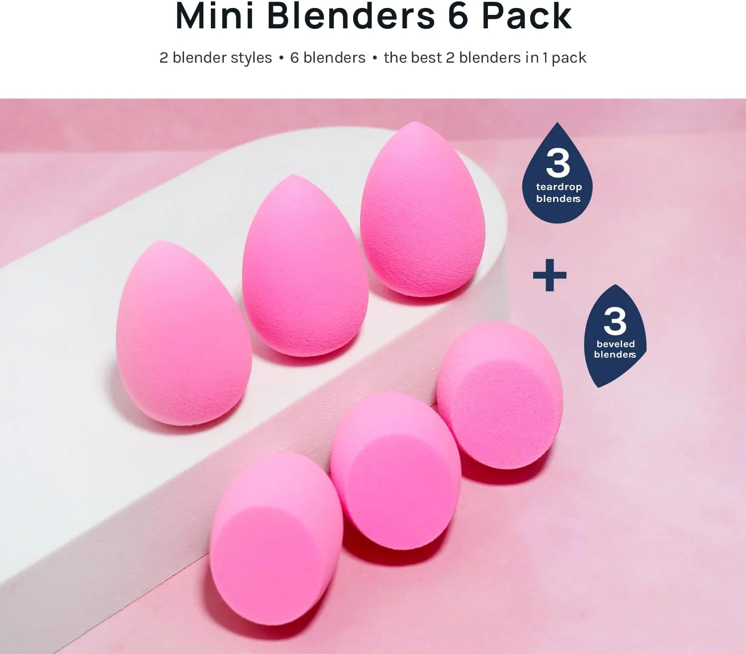 مجموعه اسفنج آرایشی مینی استودیو AOA، بدون لاتکس و با کیفیت بالا، 6 عدد برای پودر، کرم و مایع، فوق العاده نرم، اسفنج آرایشی مدل اشک و مورب (صورتی)