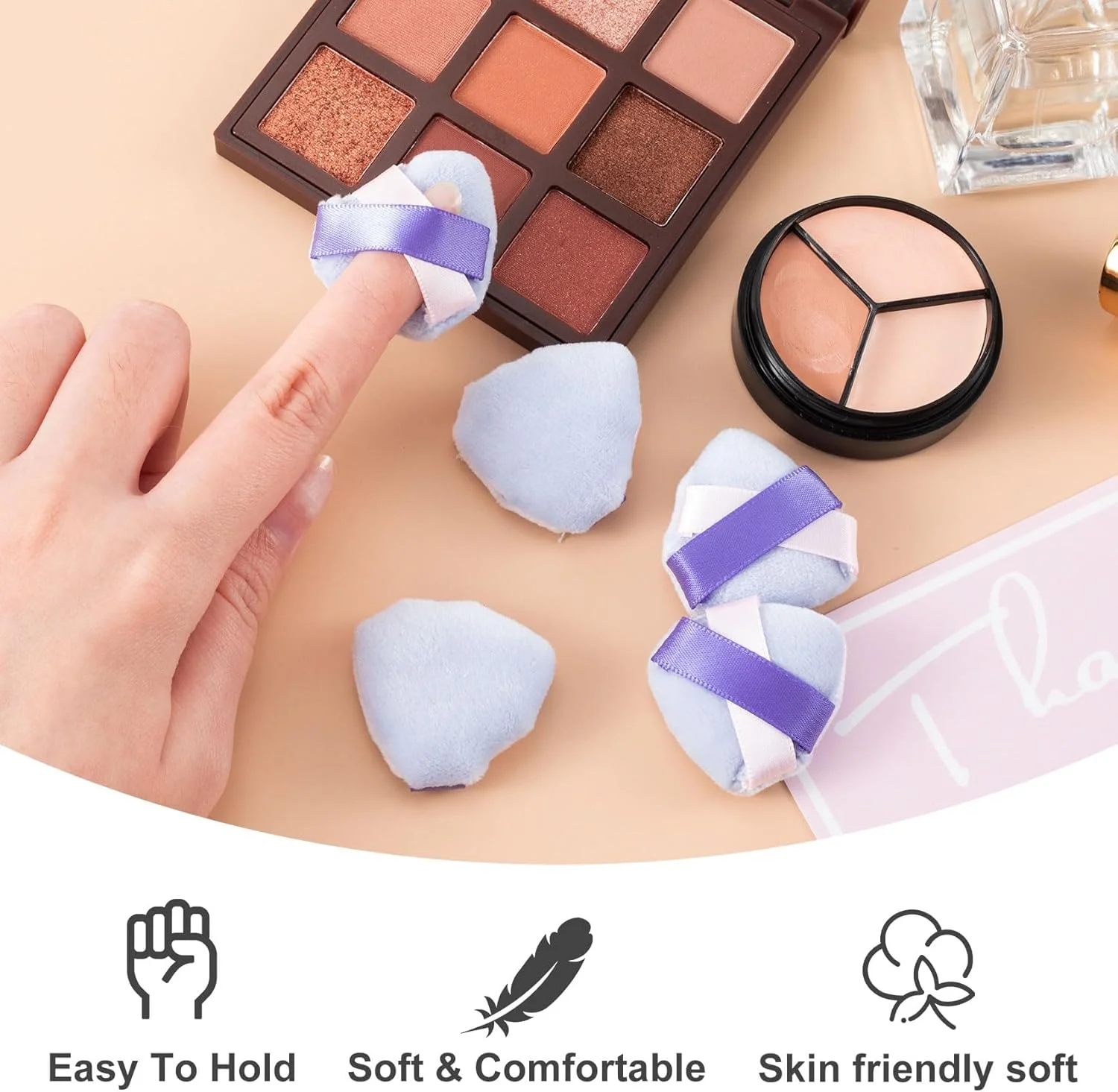 پدهای آرایشی مثلثی آزونه 20 عددی، پدهای پودری مخملی قابل حمل برای ترکیب پودر فیکس و کانسیلر، پدهای کوچک صورت بنفش