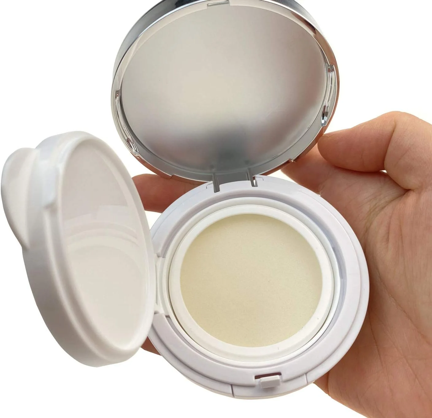 ظرف پودر آرایشی لوکس سفید با لبه نقره ای ASTRQLE، 15 گرم، 0.5 اونس، همراه با پد هوا، پد پودری اسفنجی و ظرف داخلی اضافی برای کرم BB و فونداسیون ظرف پودر آرایشی لوکس سفید با لبه نقره ای ASTRQLE، 15 گرم، 0.5 اونس، همراه با پد هوا، پد پودری اسفنجی و ظرف داخلی اضافی برای کرم BB و فونداسیون