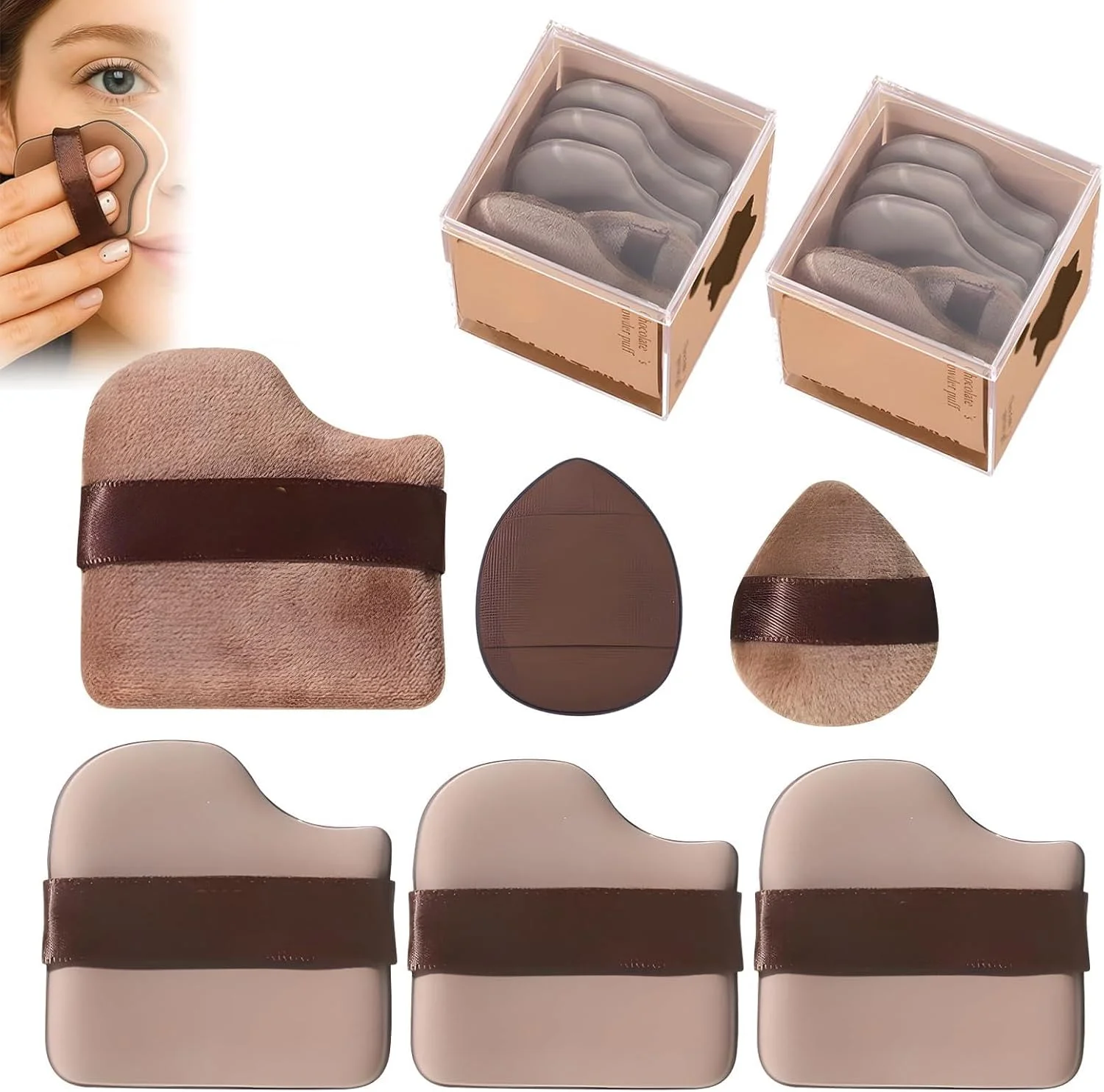 ست پد آرایشی رنگ شکلاتی، 2 جعبه – پدهای نرم و قابل استفاده مجدد برای پخش سریع کرم پودر، مناسب برای مسافرت (12 عدد) ست پد آرایشی رنگ شکلاتی، 2 جعبه – پدهای نرم و قابل استفاده مجدد برای پخش سریع کرم پودر، مناسب برای مسافرت (12 عدد)