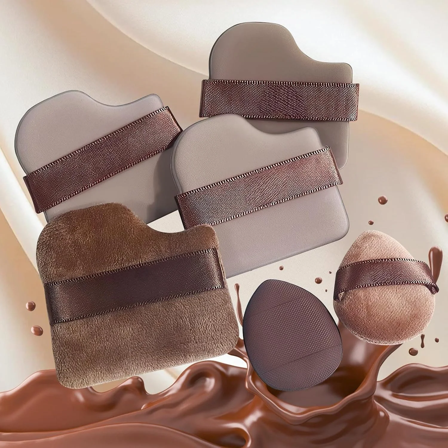 ست پد آرایشی رنگ شکلاتی، 2 جعبه – پدهای نرم و قابل استفاده مجدد برای پخش سریع کرم پودر، مناسب برای مسافرت (12 عدد)