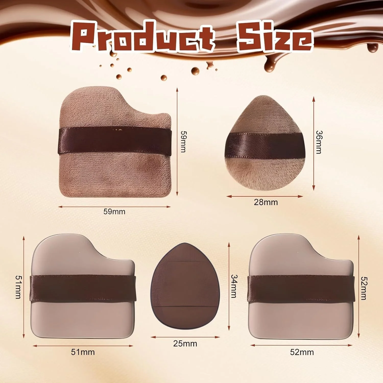 ست پد آرایشی رنگ شکلاتی، 2 جعبه – پدهای نرم و قابل استفاده مجدد برای پخش سریع کرم پودر، مناسب برای مسافرت (12 عدد)