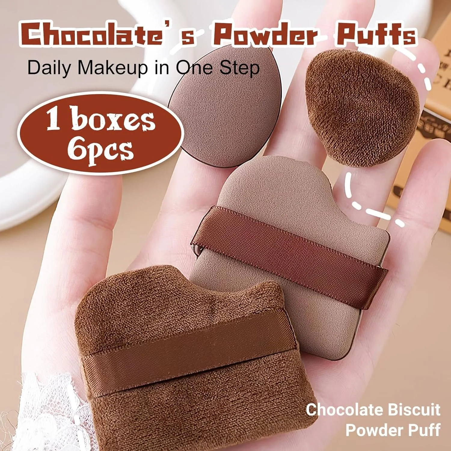 ست پد آرایشی رنگ شکلاتی، 2 جعبه – پدهای نرم و قابل استفاده مجدد برای پخش سریع کرم پودر، مناسب برای مسافرت (12 عدد)